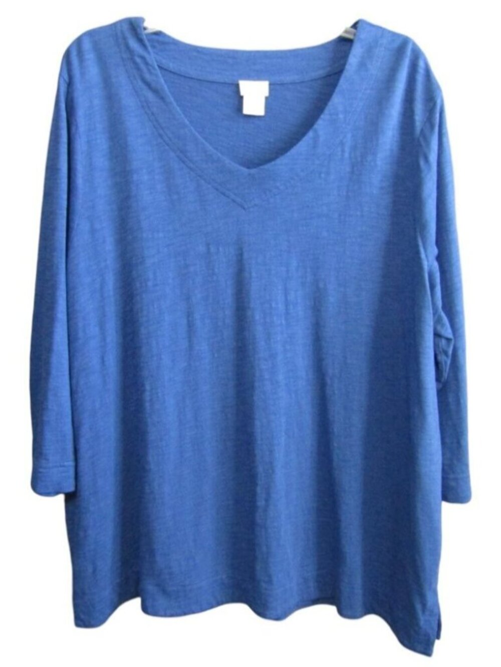 Chicos Blue Cotton Modal Top Size XXL 4 V Neck 3/4 Sleeve Womens Casual Vacation